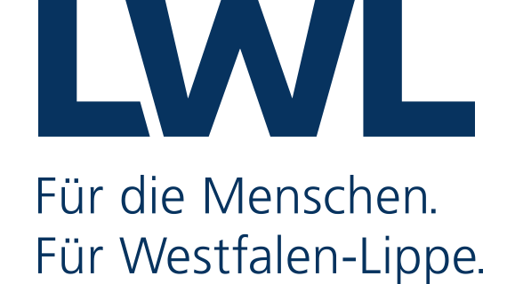 Logo des LWL in drei dunkelblauen Großbuchstaben mit der Unterzeile "Für die Menschen. Für Westfalen-Lippe."